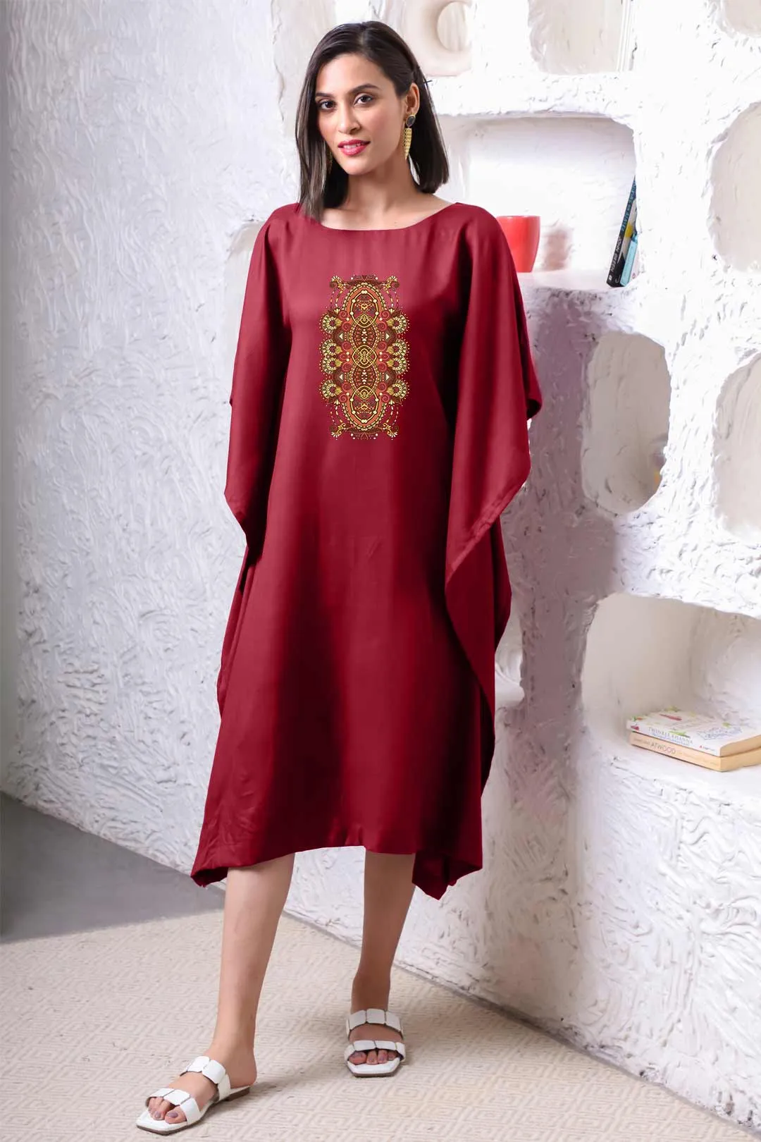 Maroon Rayon Long-Kaftan - Carpenter