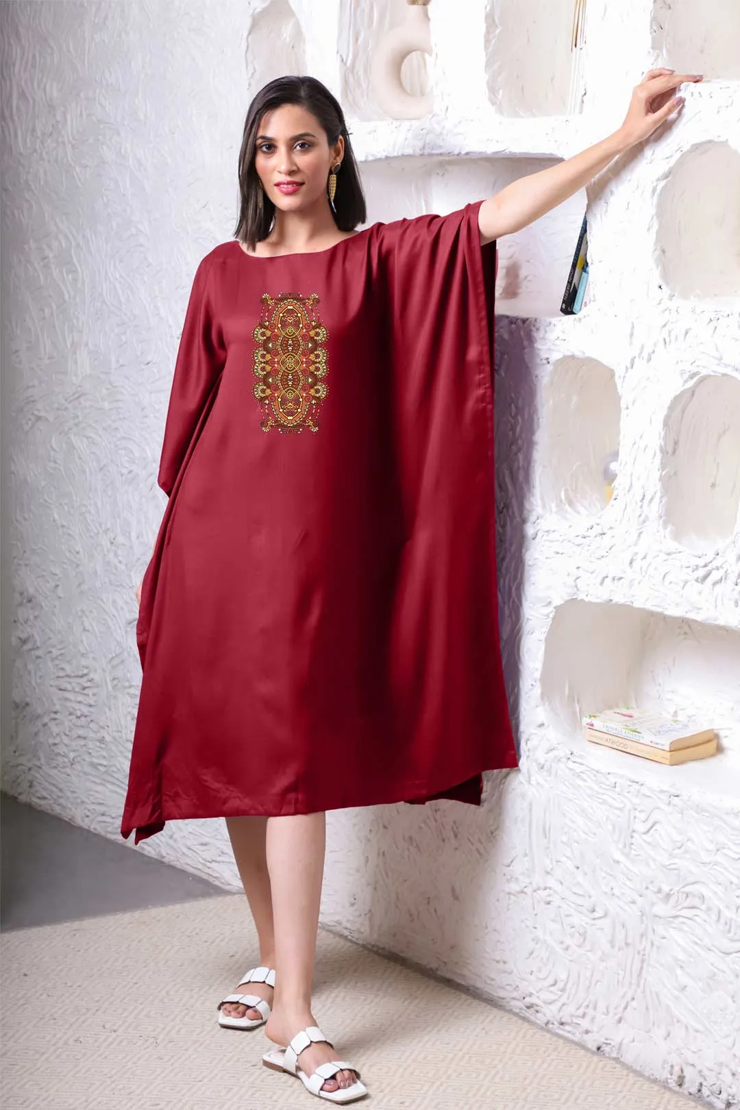 Maroon Rayon Long-Kaftan - Carpenter