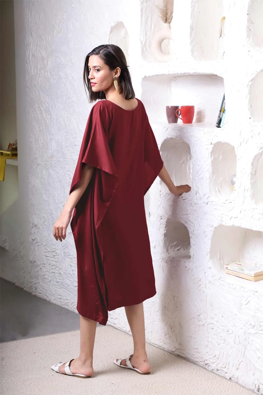 Maroon Rayon Long-Kaftan - Carpenter