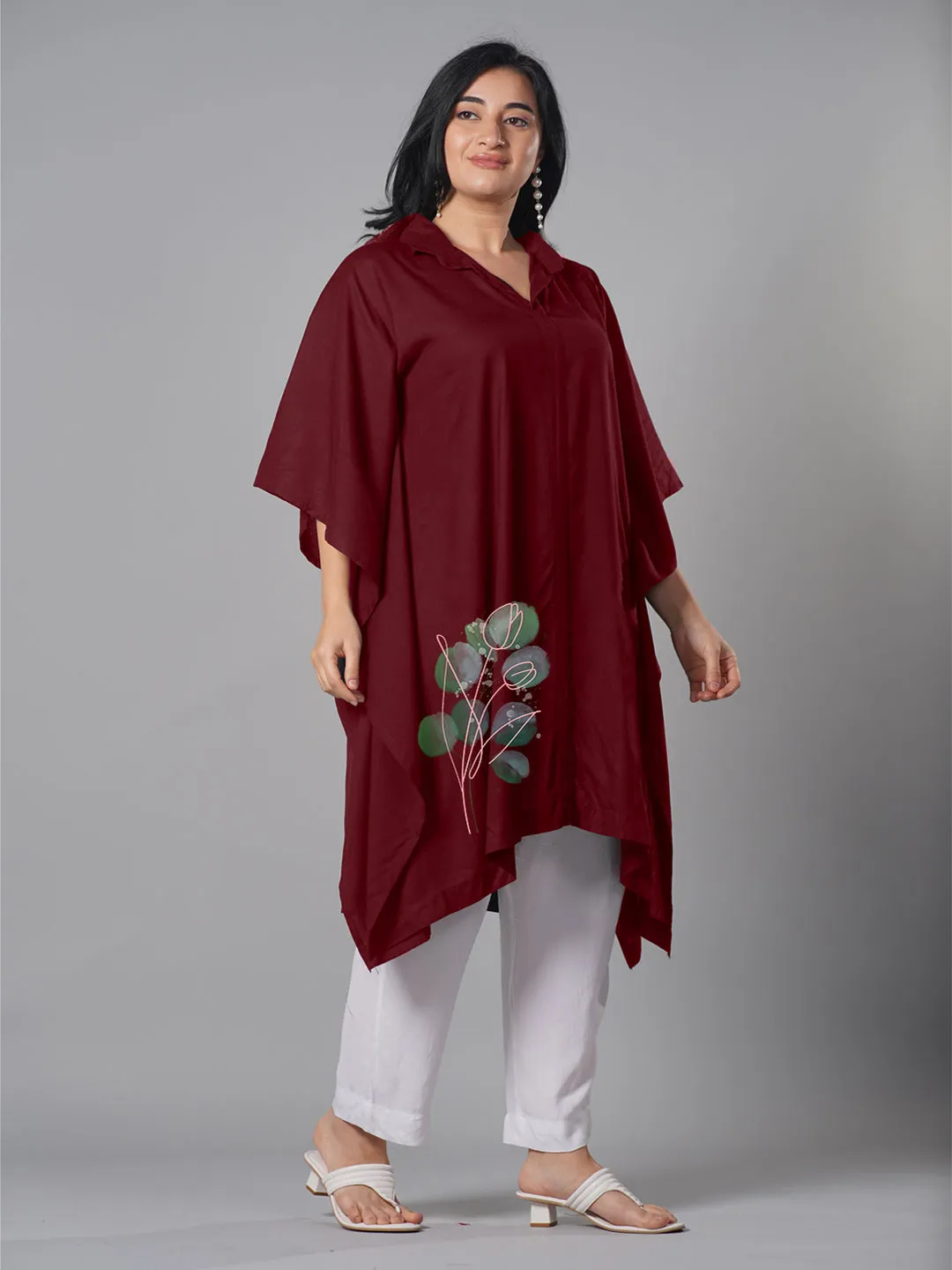 Maroon Rayon Shirt-Kaftan - Warmth