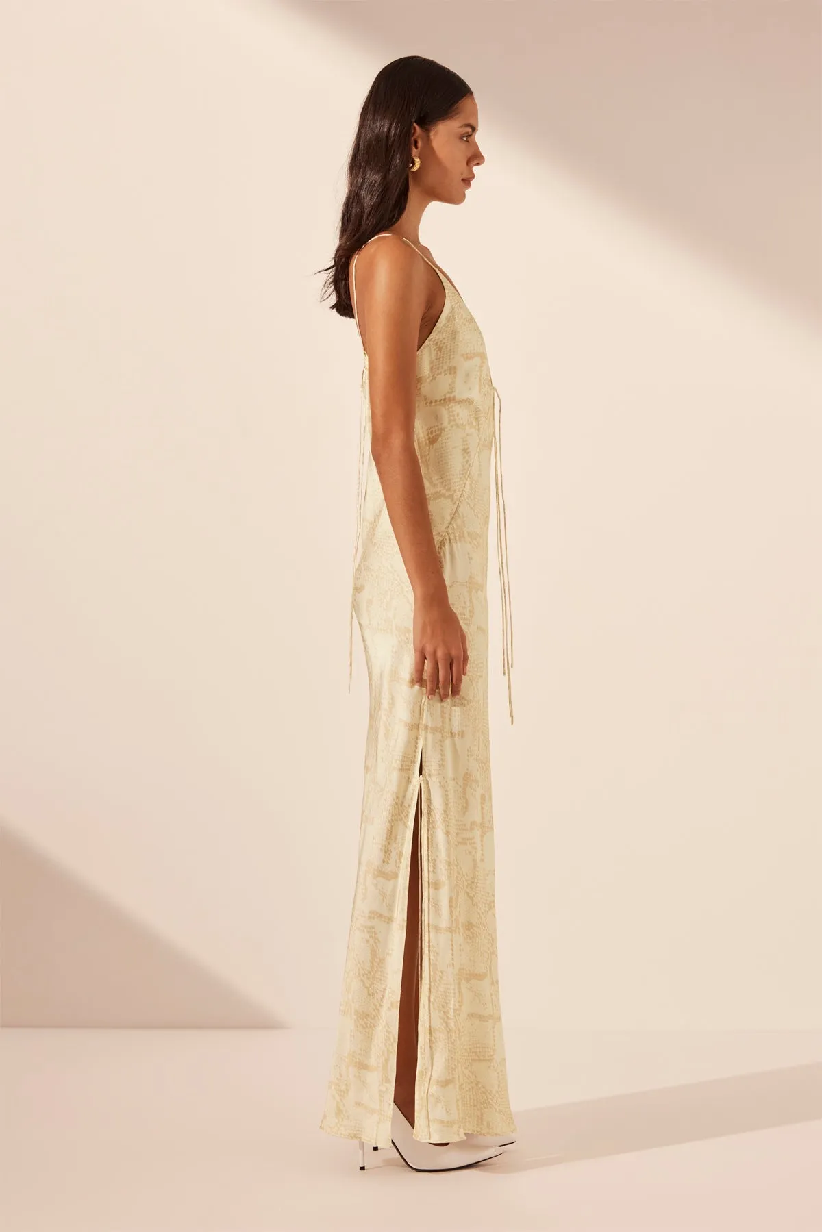 MEDINA PLUNGED SLIP TIE MAXI DRESS