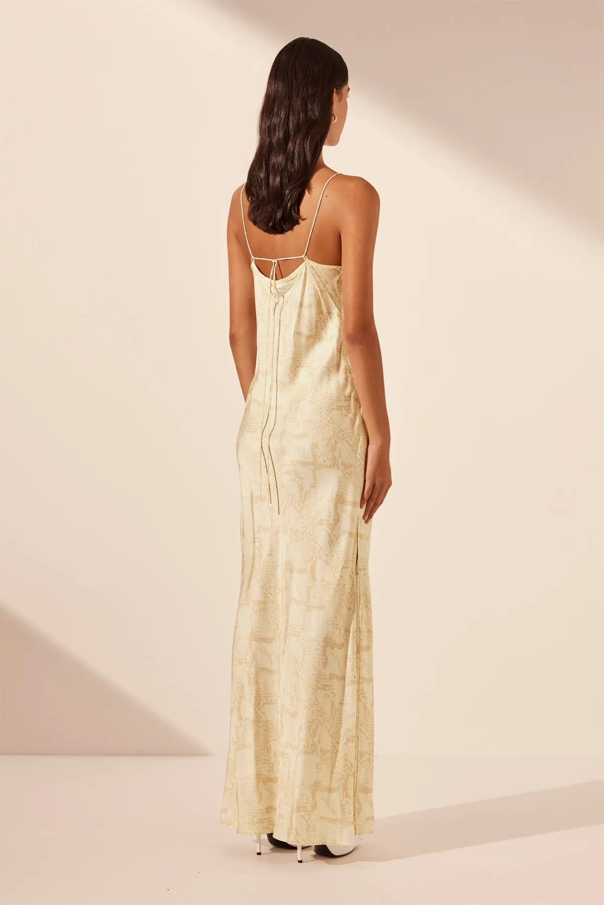 MEDINA PLUNGED SLIP TIE MAXI DRESS