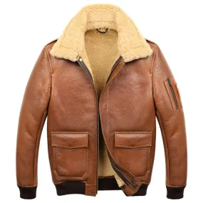 Mens A6 Flight Bomber Genuine Lambskin Leather Fur Lined Jacket