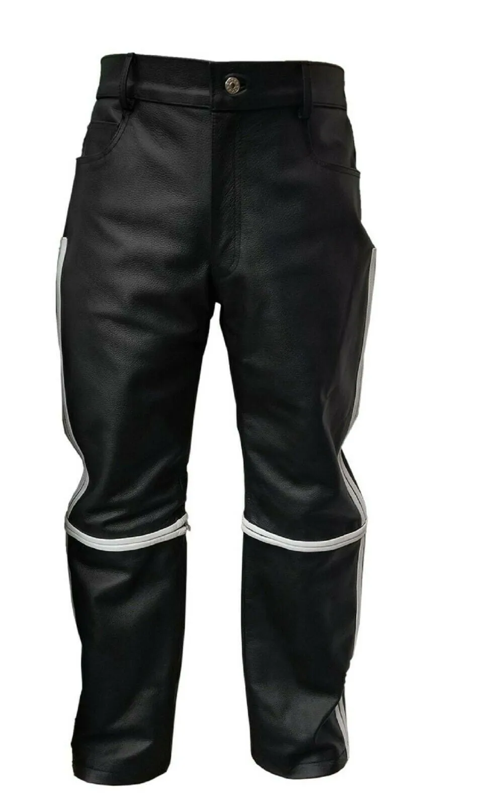 Mens Bikers Style Jeans Black And White Leather Pants (Free P&P In Uk)