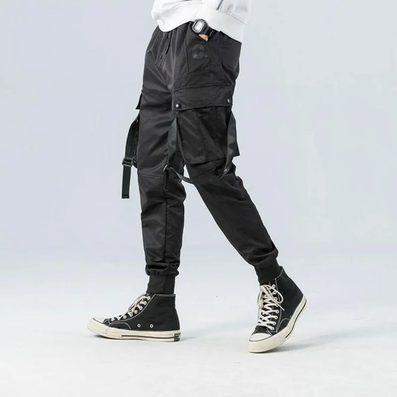 Men's Casual Cargo Pants With Ribbon Buckles