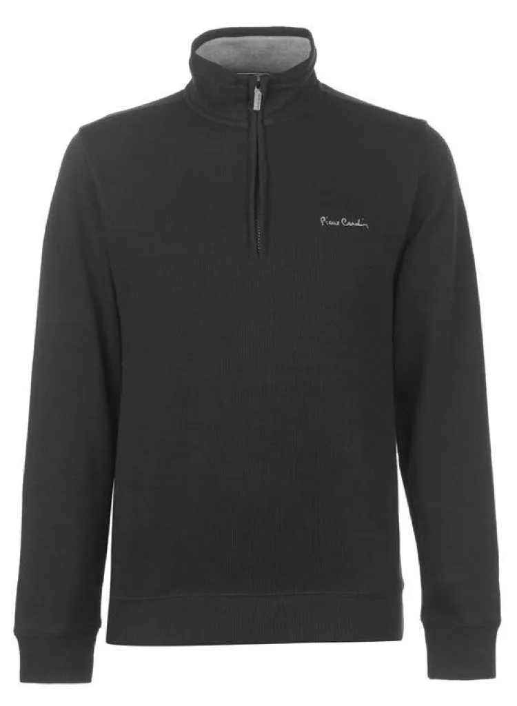 Mens Quarter Zip Long Sleeved Funnel neck black Jumper.