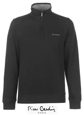 Mens Quarter Zip Long Sleeved Funnel neck black Jumper.