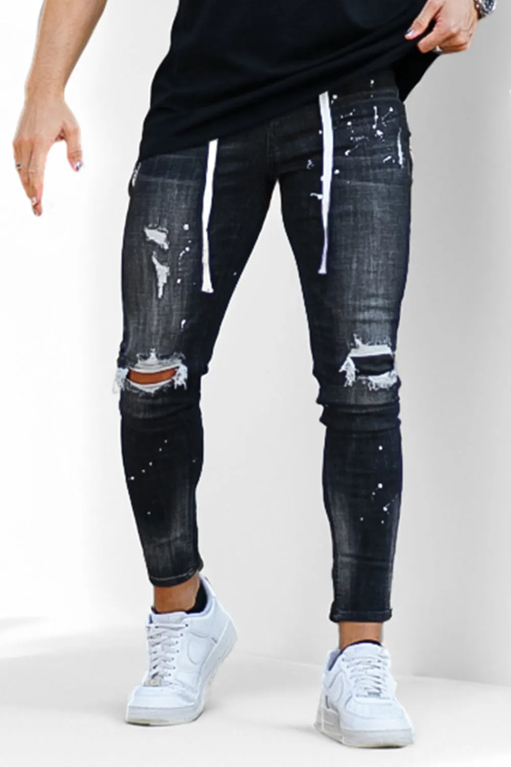 Men's Relaxed Skinny Jean - Black & Ripped