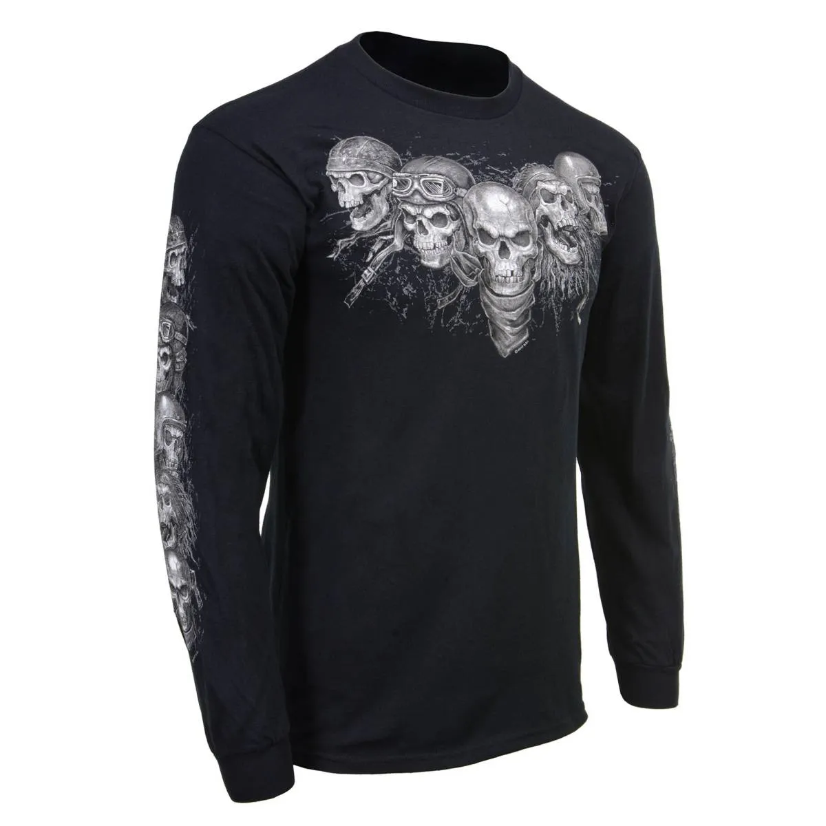 Milwaukee Leather MPMH117008 Men’s ‘Five Skulls’ Long Sleeve Black T-Shirt