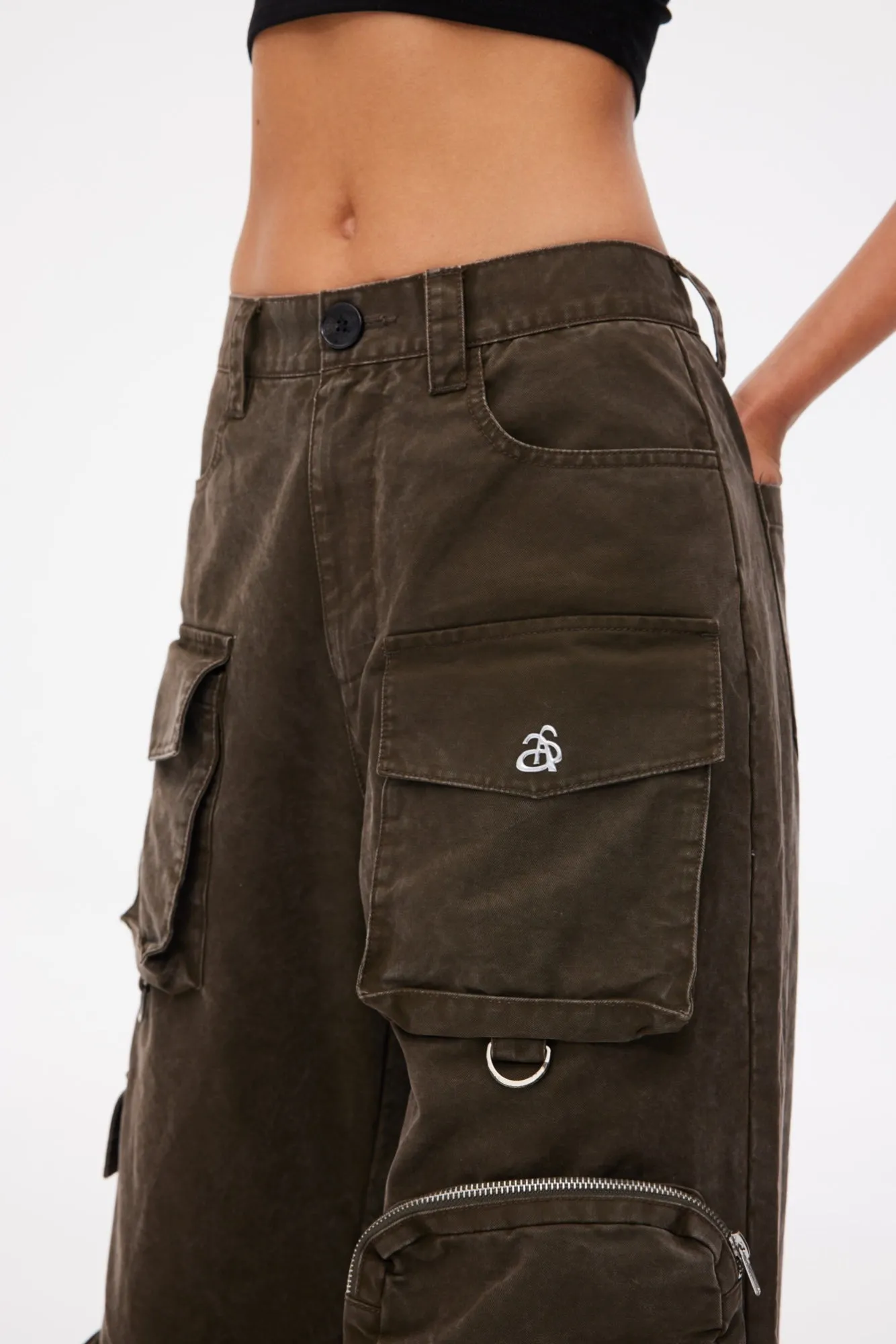 Multi Pocket Wide Leg Cargo Pants Grey