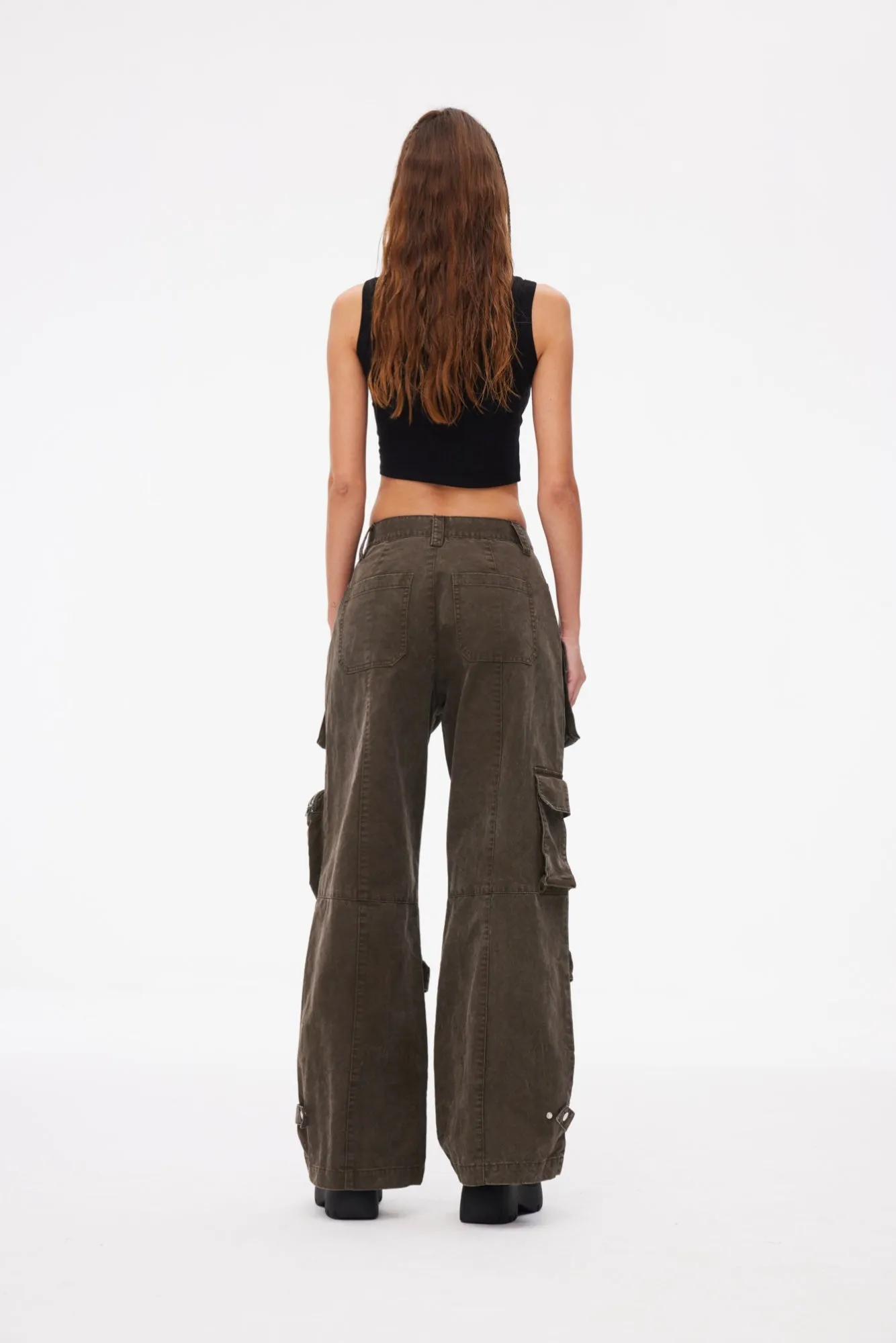 Multi Pocket Wide Leg Cargo Pants Grey