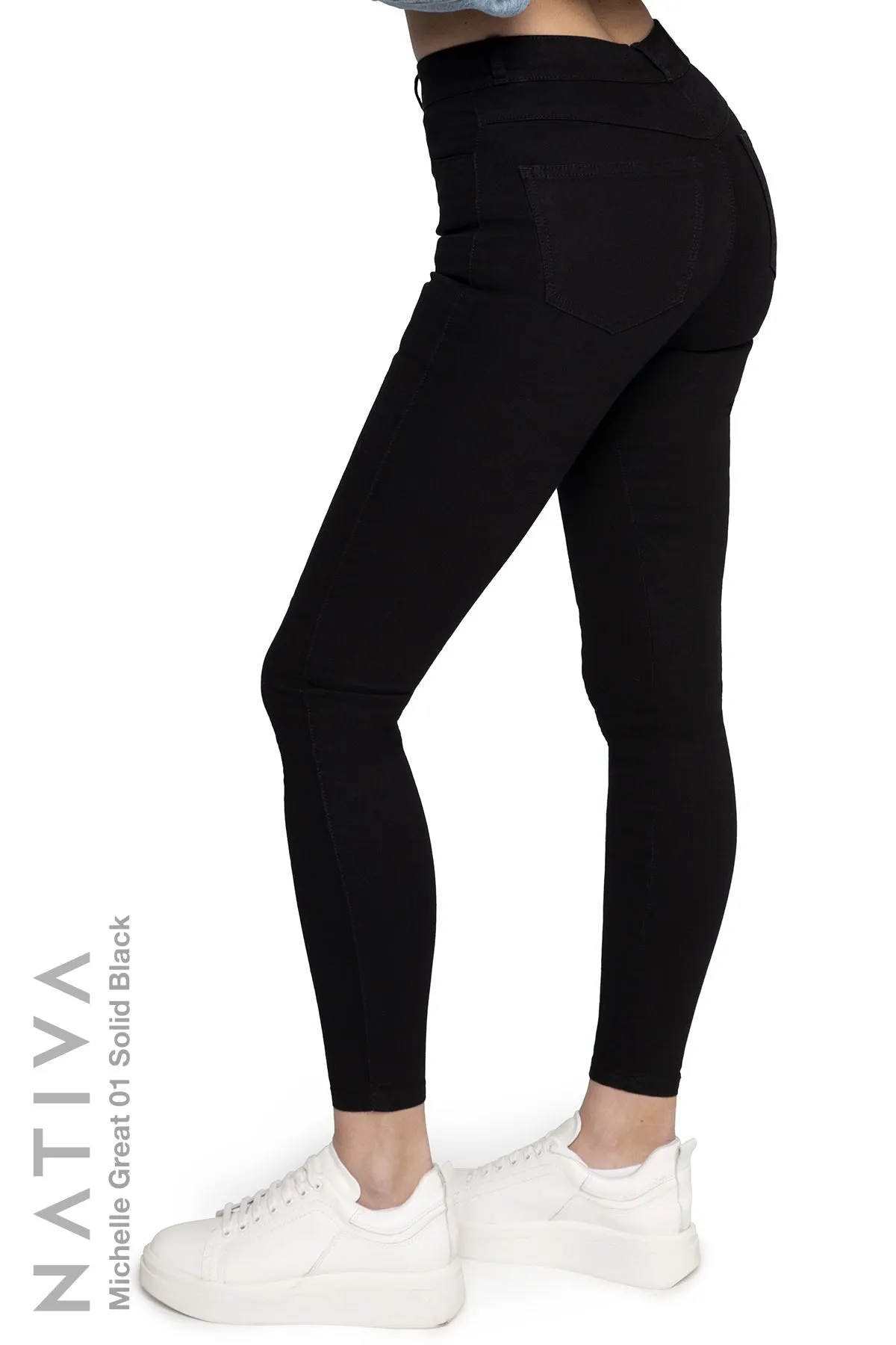 NATIVA, STRETCH JEANS. MICHELLE GREAT 01 BLACK, High Shaping Capacity, All-Season Wear, Hi-Rise Super Skinny Jeans