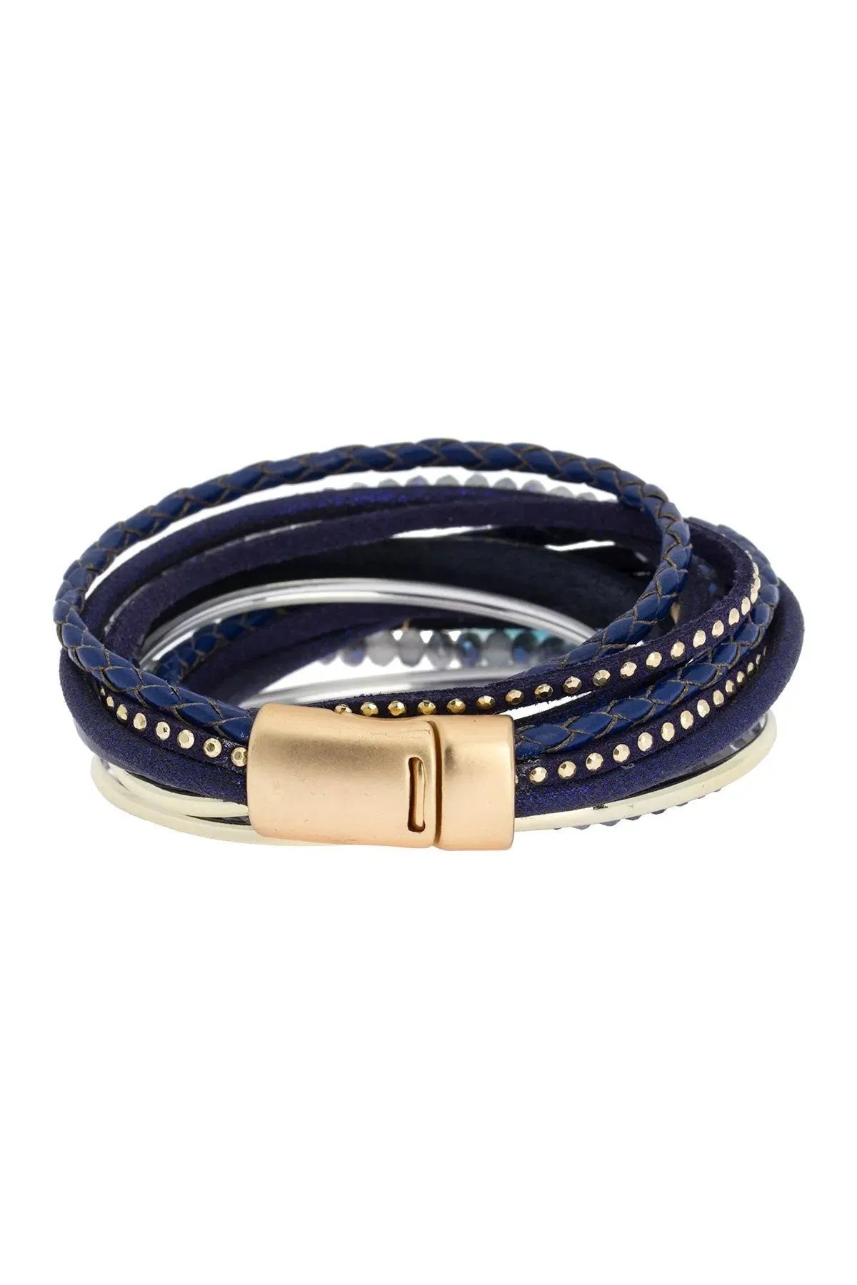 Navy Stone Crystal Leather Bracelet