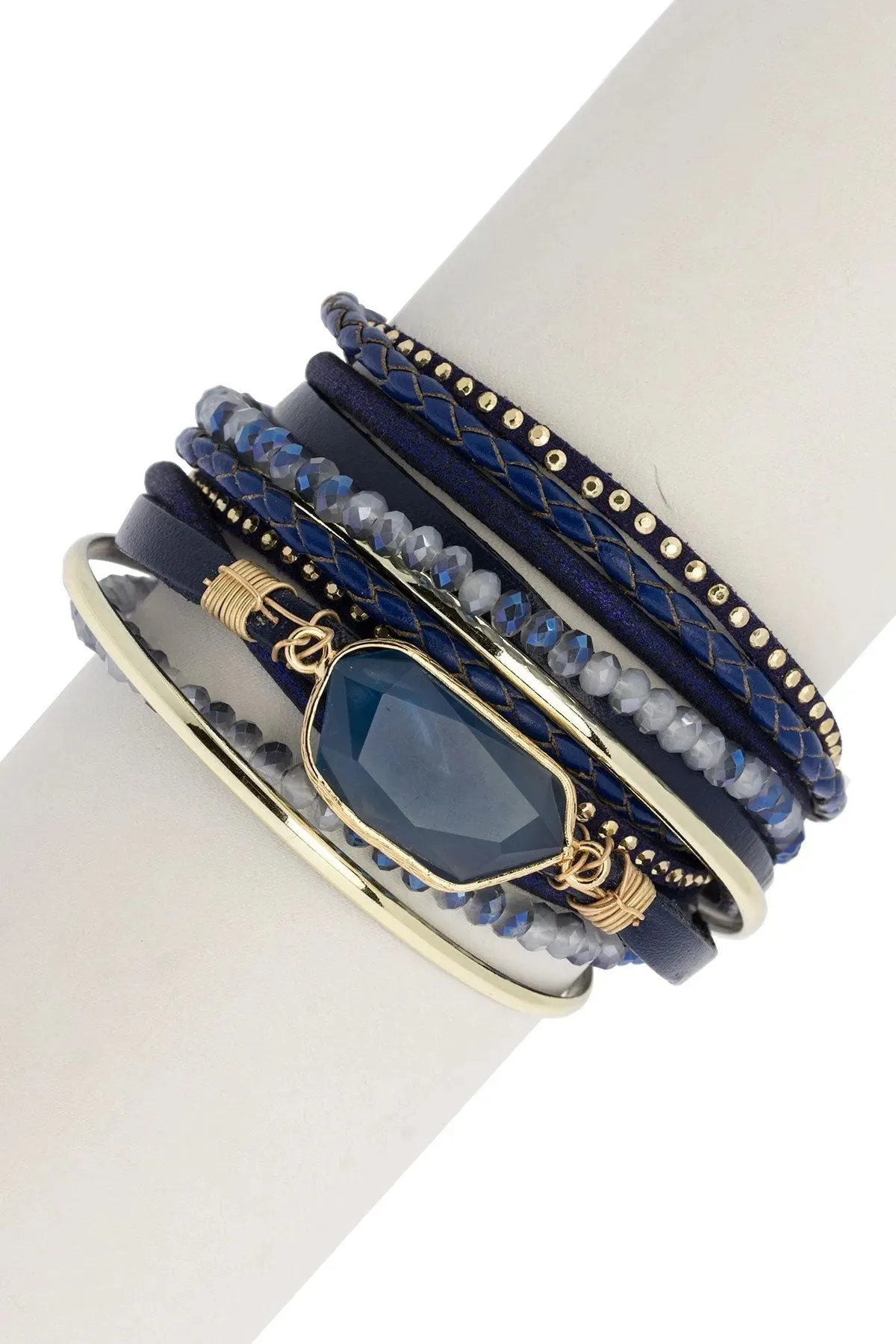 Navy Stone Crystal Leather Bracelet