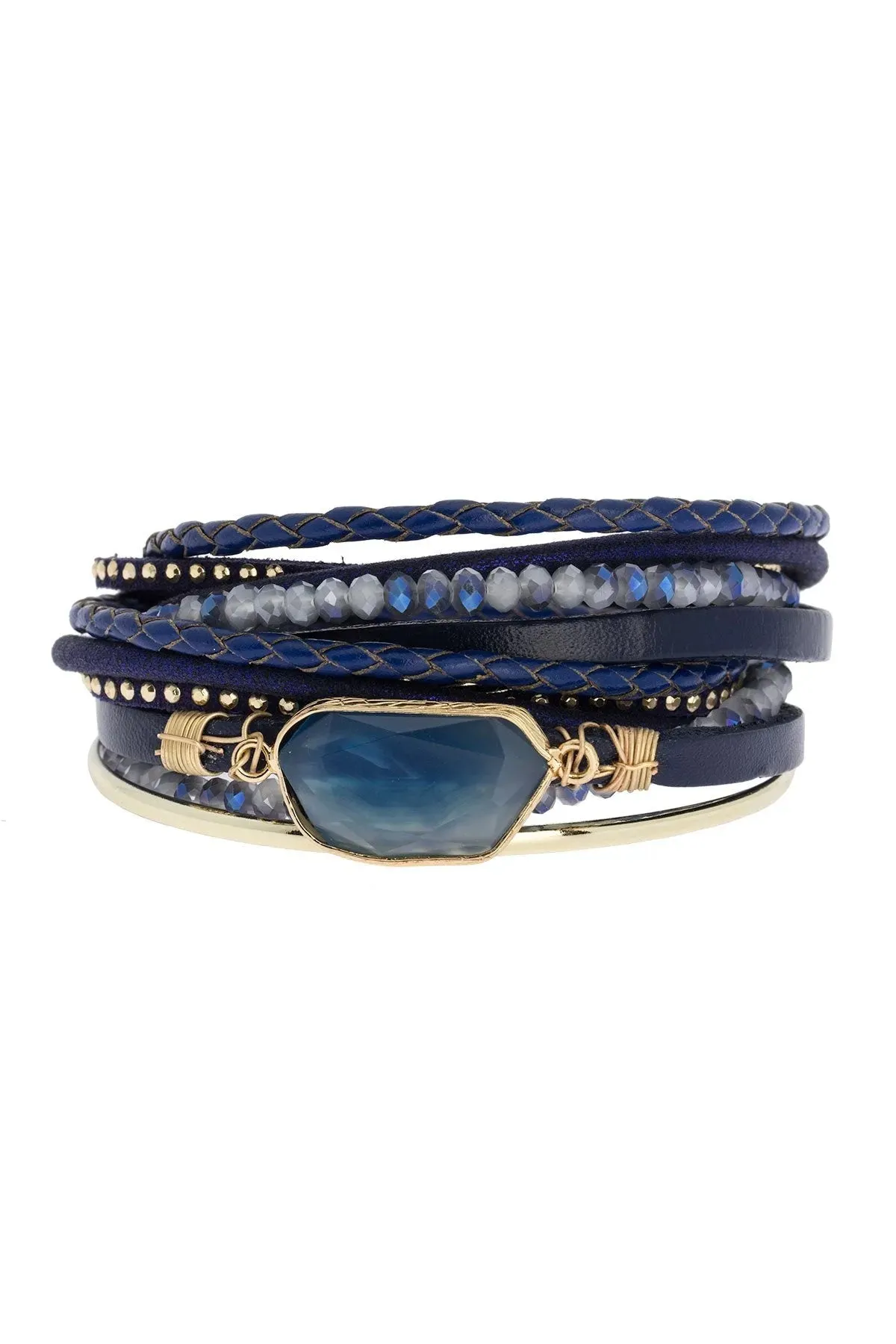 Navy Stone Crystal Leather Bracelet