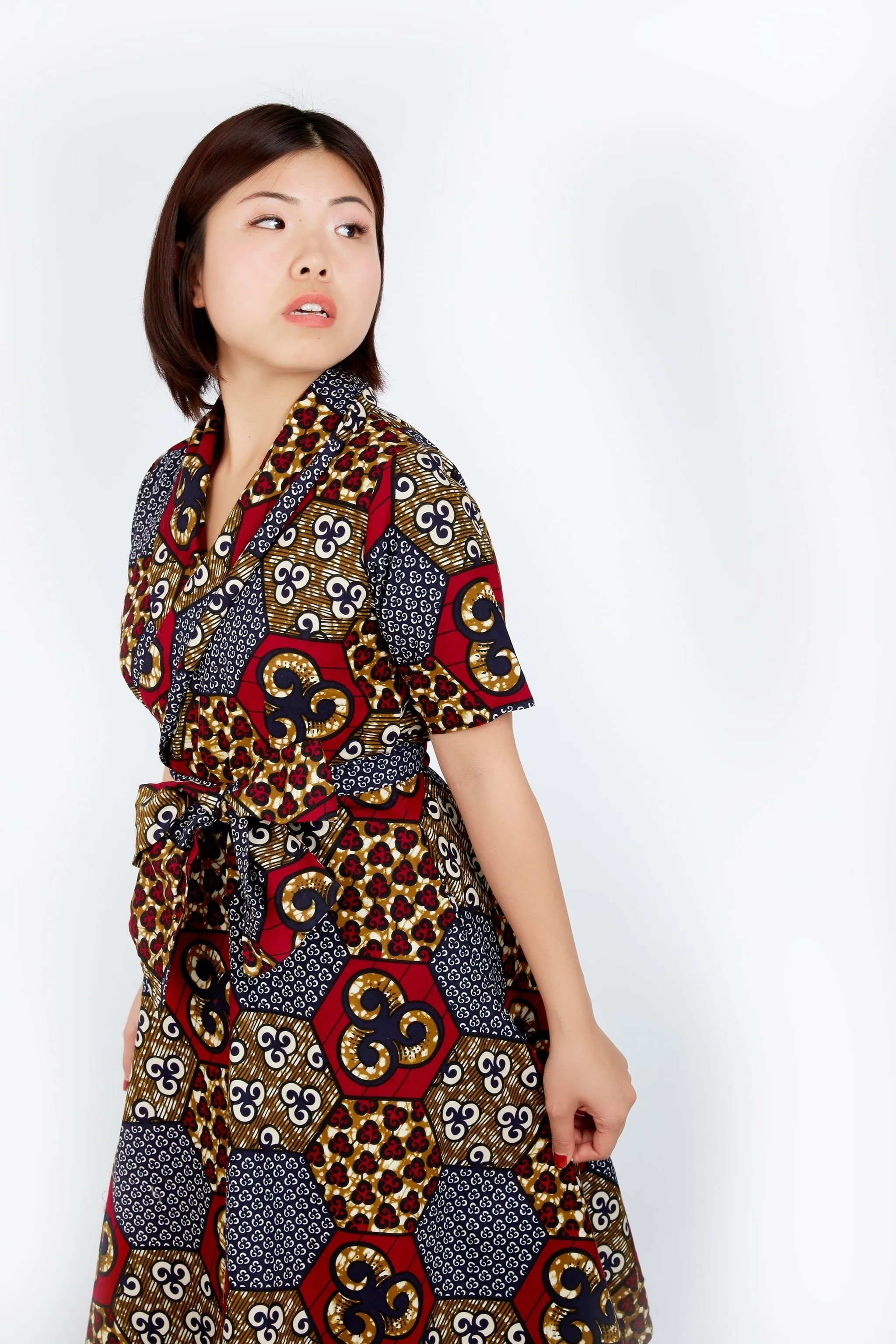 New in African Ankara Print Wrap Dress -Maroon