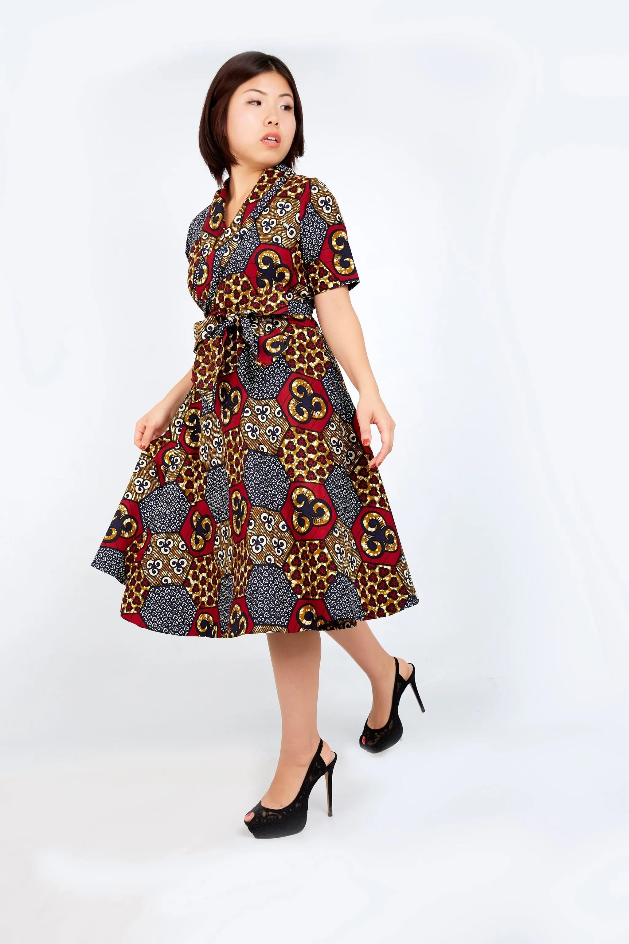 New in African Ankara Print Wrap Dress -Maroon