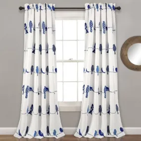 New - Set of 2 (84"x52") Rowley Birds Light Filtering Window Curtain Panels Navy Blue - Lush Décor