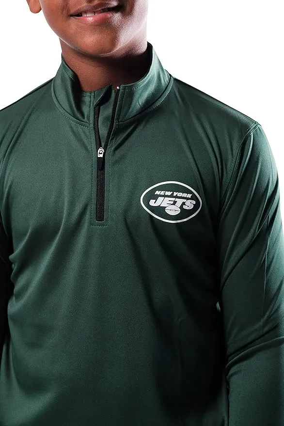 NFL Official Youth Super Soft Quarter Zip Long Sleeve T-Shirt|New York Jets