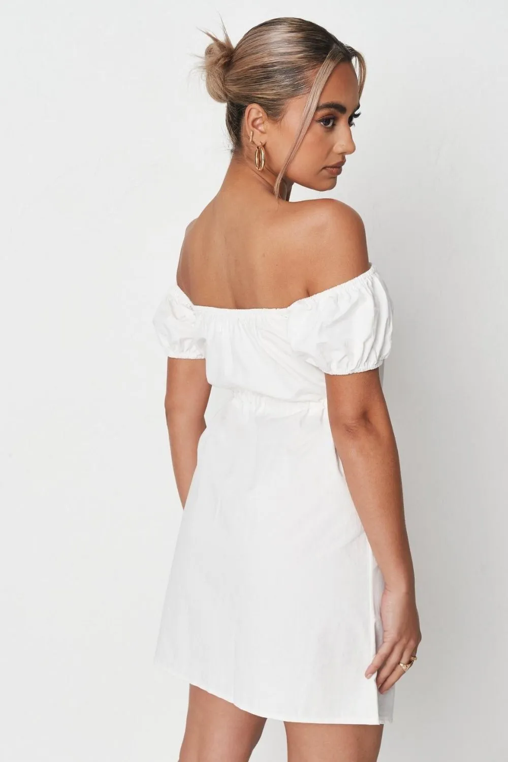 Off shoulder Tie knot detail at the waist mini Dress