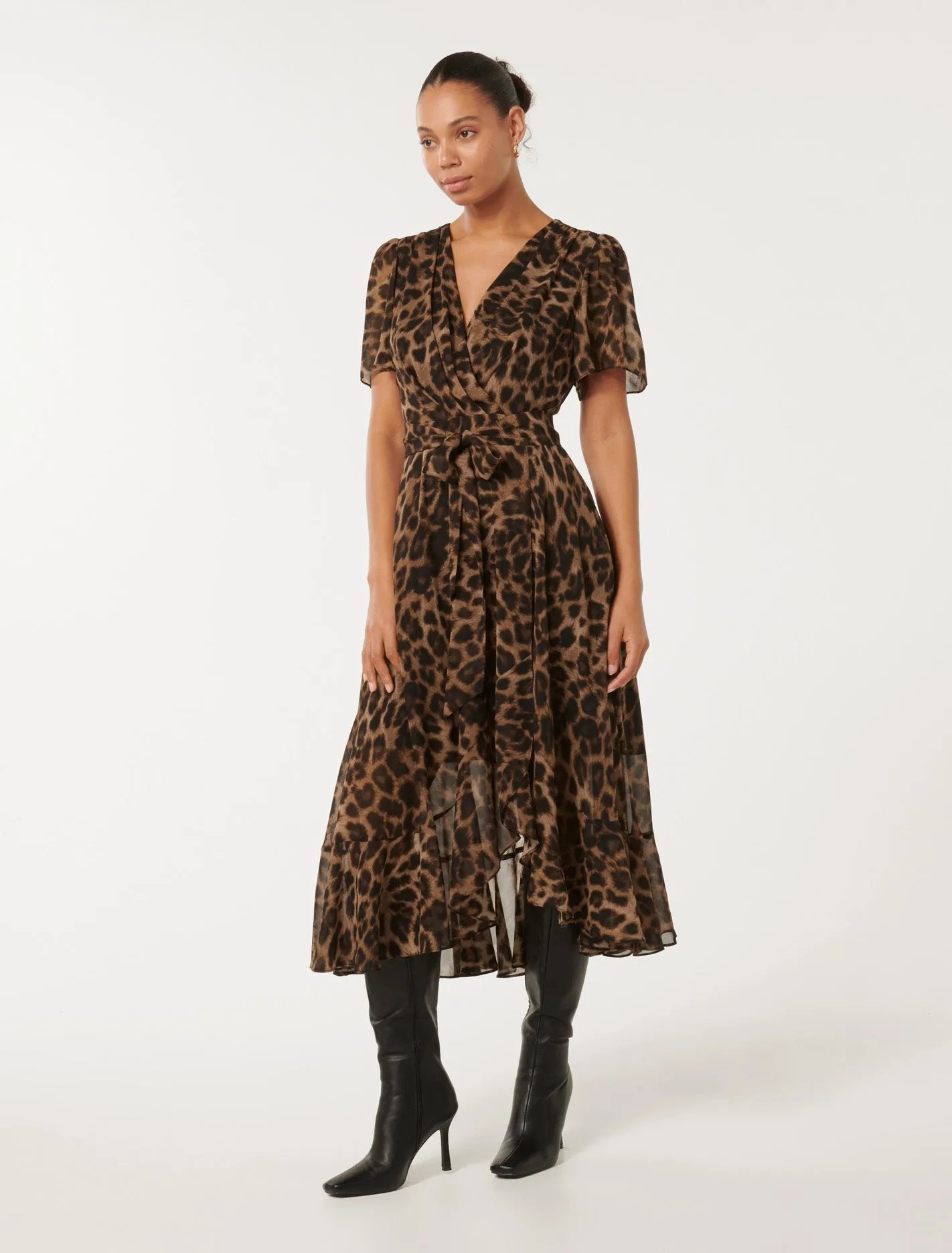 Olivia Printed Wrap Midi Dress