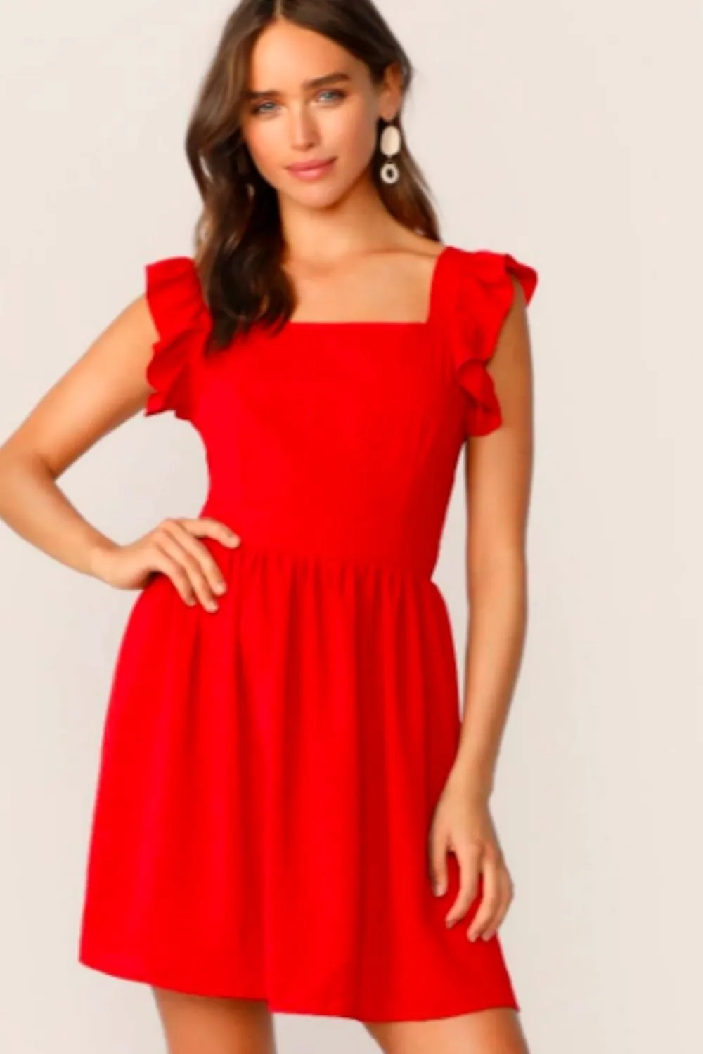 Open Back Ruffle Trim Dress Red