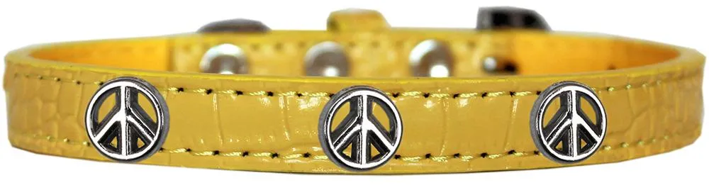 Peace Sign Widget Croc Dog Collar Yellow Size 12