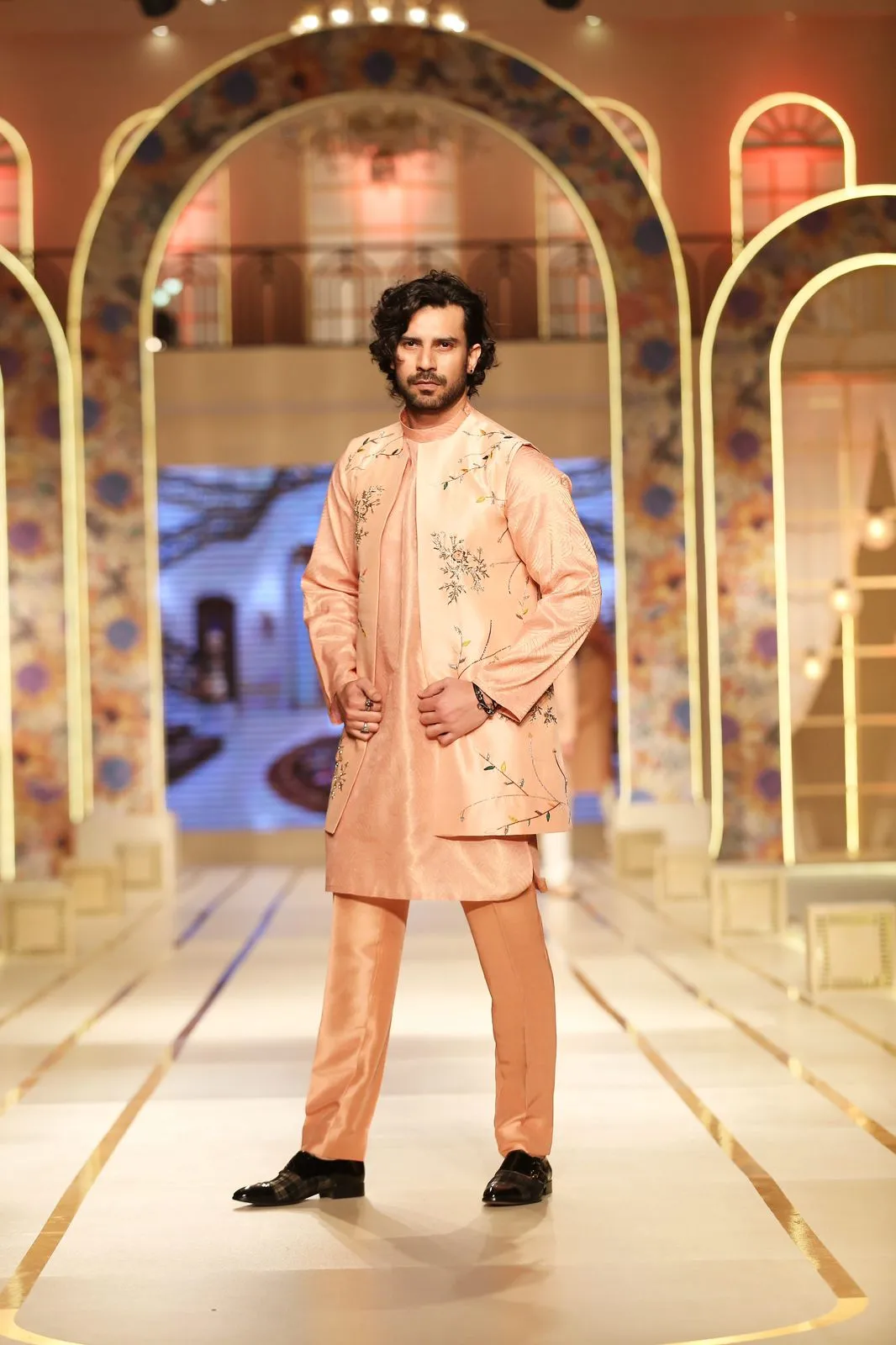 Peach Raw Silk Prince Coat Suite