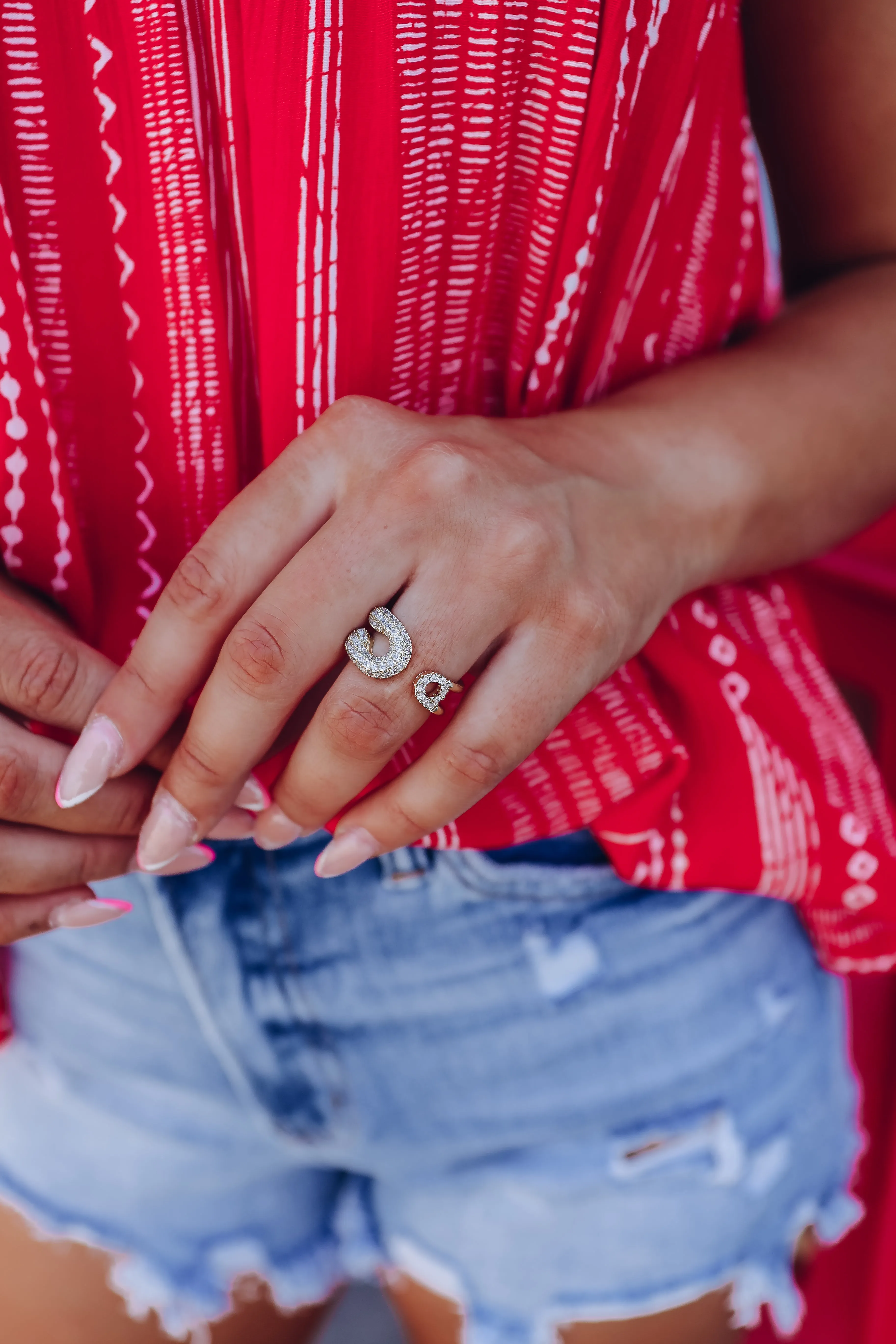 Pin It Crystal Ring - 18kt Gold Plated