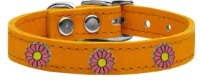 Pink Daisy Widget Genuine Leather Dog Collar Mandarin 10