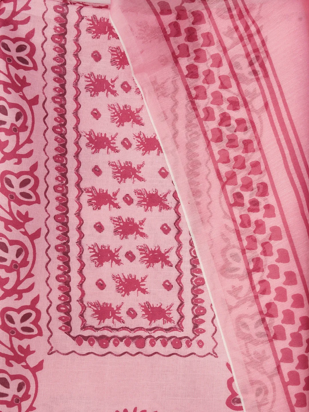 Pink Floral Printed Cotton Blend Dress Material with Dupatta