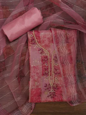 Pink Sequin Embellished Organza Dress Material With Dupatta