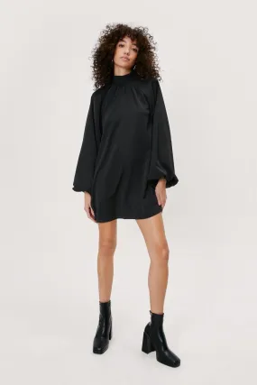 Plain Balloon Sleeve Mini Smock Dress