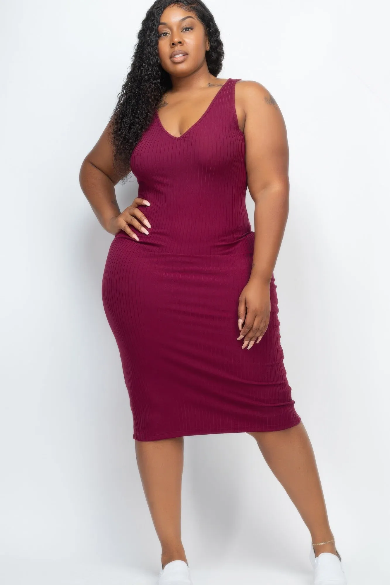 Plus Size Ribbed Sleeveless Bodycon Midi Dress