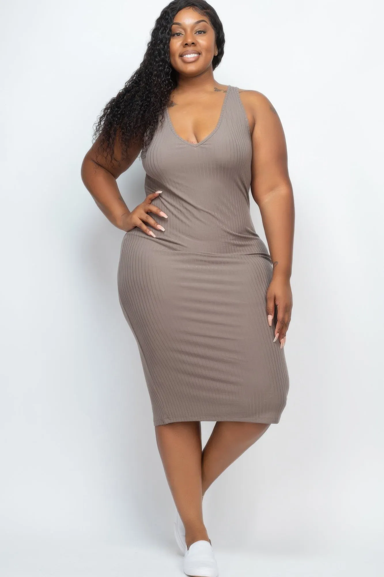 Plus Size Ribbed Sleeveless Bodycon Midi Dress