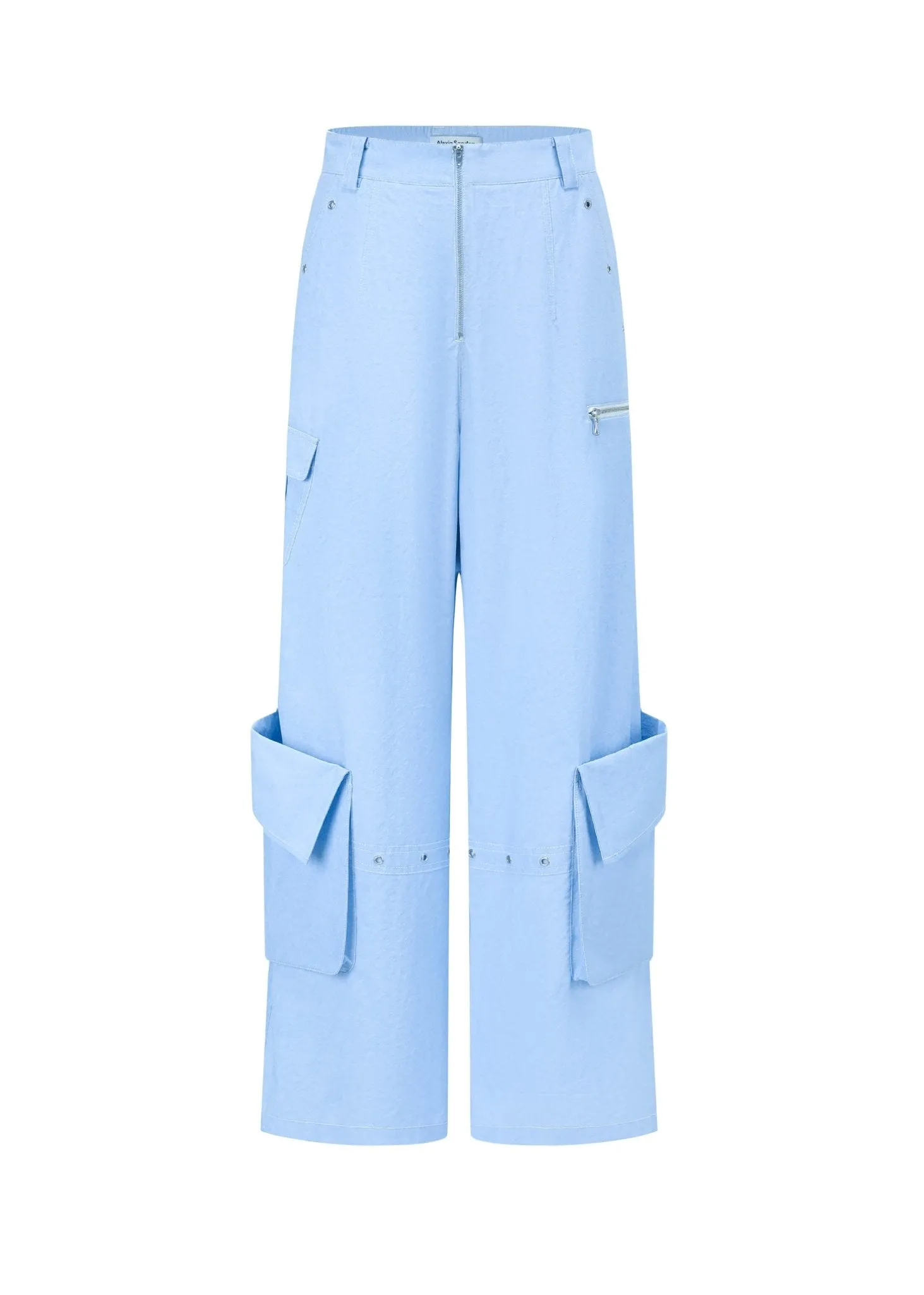 Pocket Wide-Leg Cargo Trousers in Blue