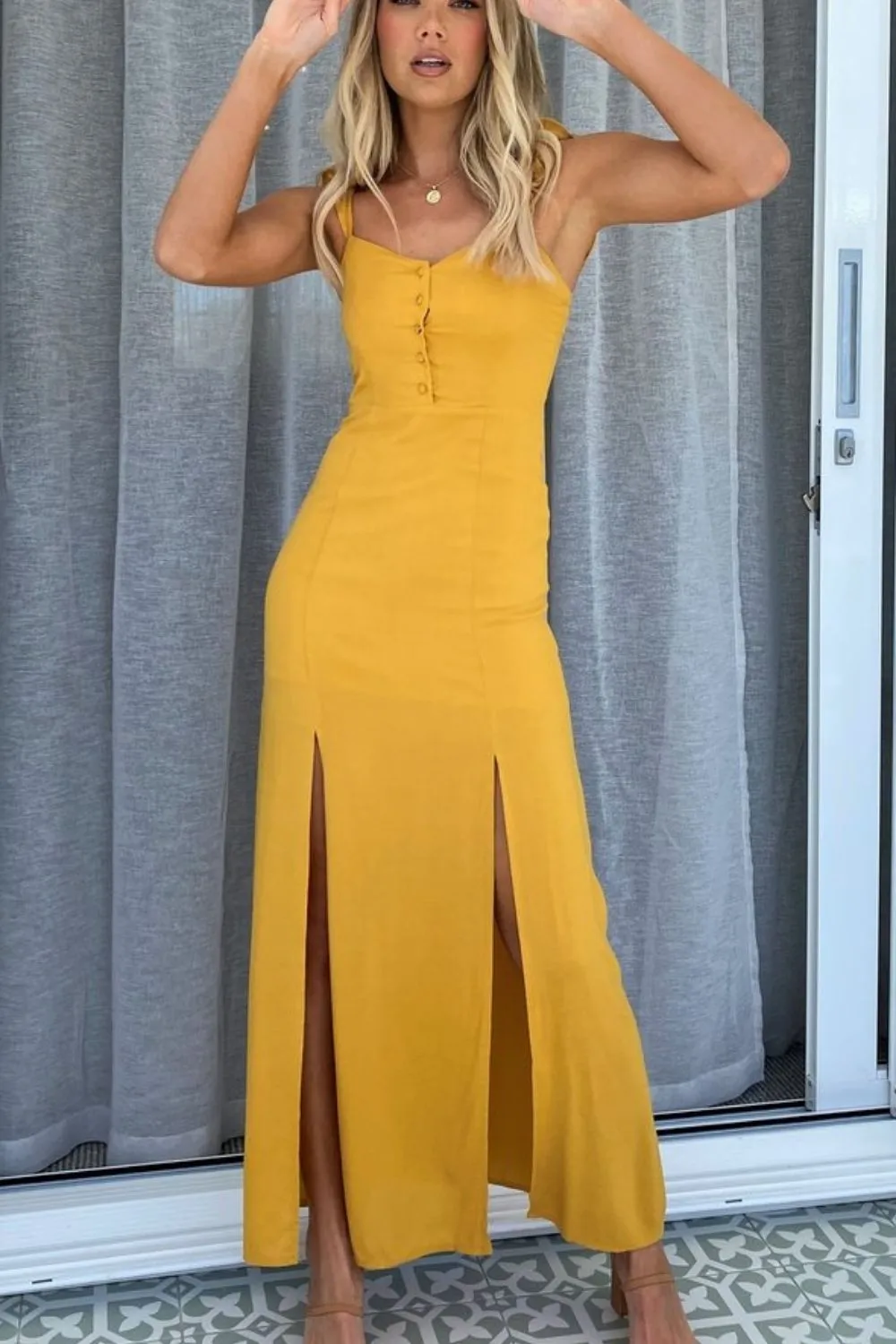 Pretty Mustard Slit Dress