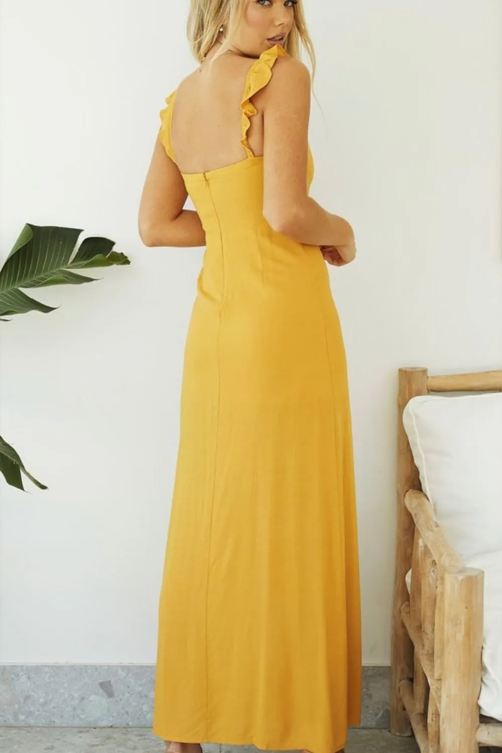 Pretty Mustard Slit Dress