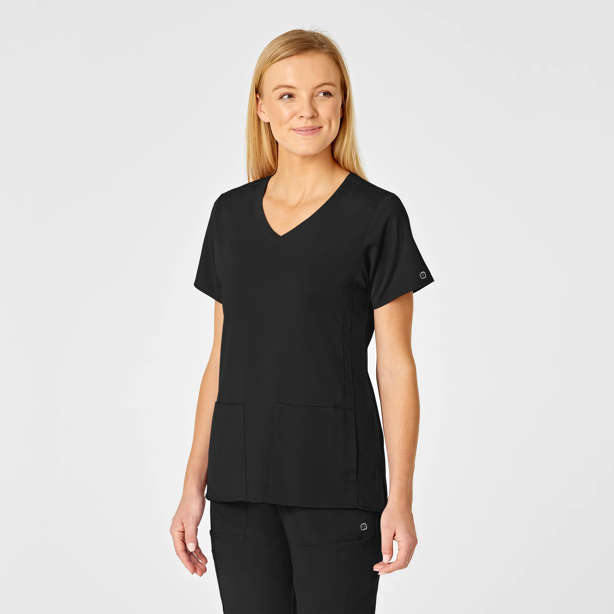 PRO Women's 4 Pocket Wrap Scrub Top - Black