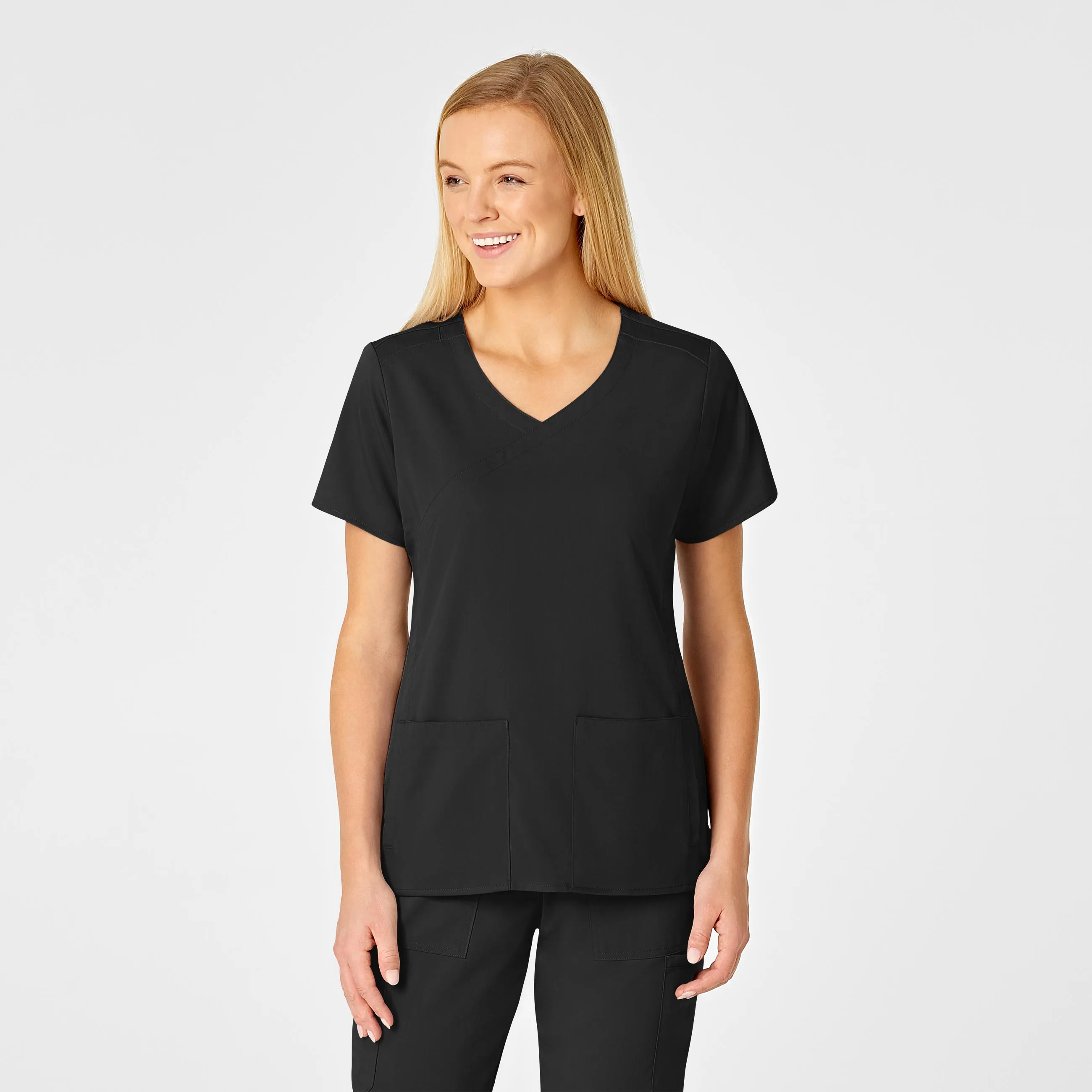 PRO Women's 4 Pocket Wrap Scrub Top - Black