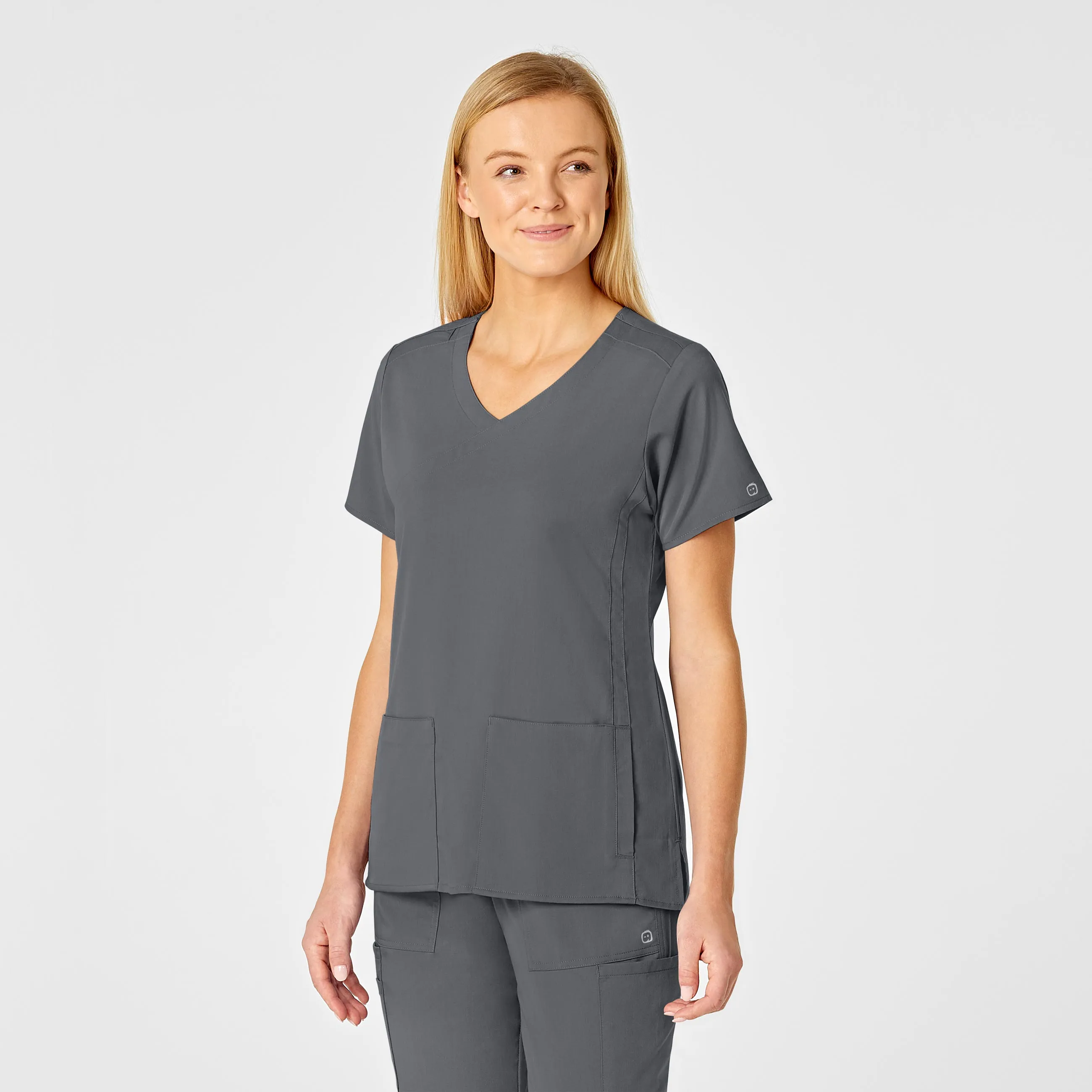 PRO Women's 4 Pocket Wrap Scrub Top - Pewter