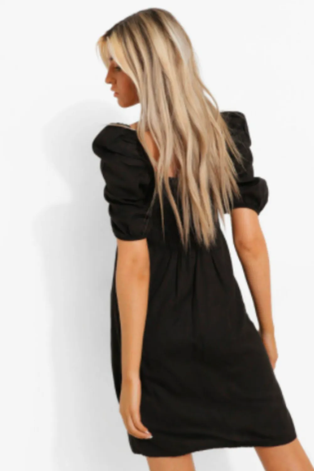 Puff Sleeved Shift Black Dress