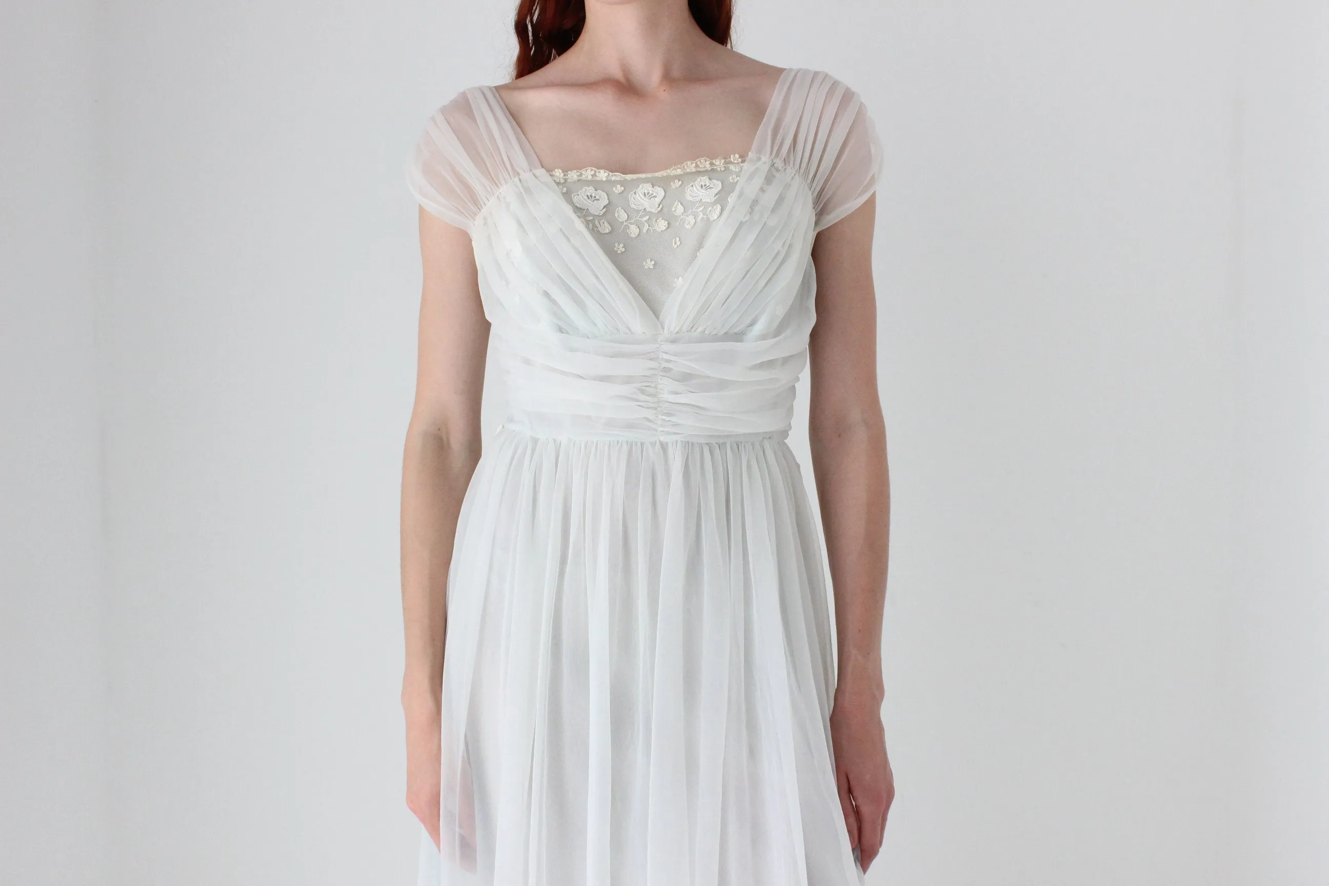 Rare 1950s Delicate Pastel Nylon Nightgown Boudoir Dress