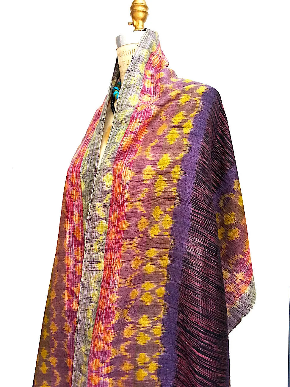 Raw Silk Ikat Shawl One Of A Kind Black Amethyst