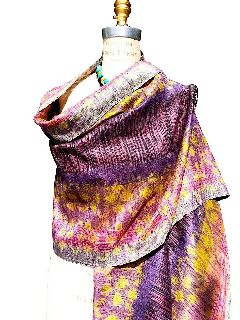 Raw Silk Ikat Shawl One Of A Kind Black Amethyst