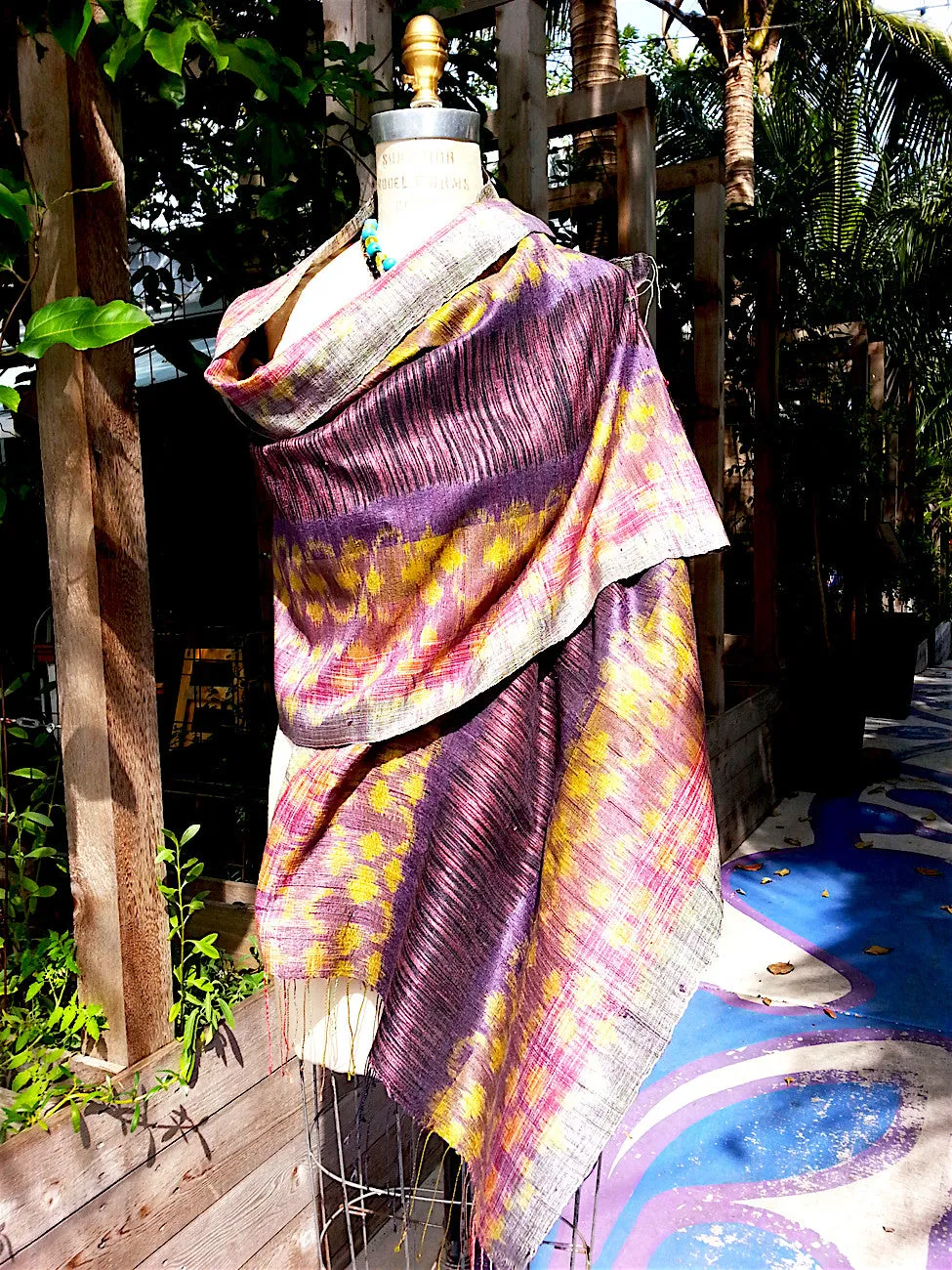 Raw Silk Ikat Shawl One Of A Kind Black Amethyst