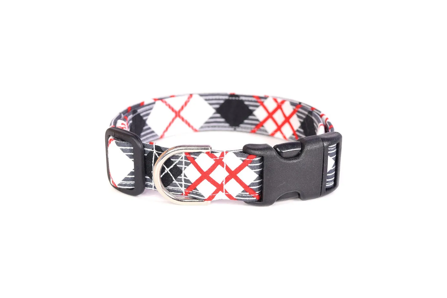 Red, Black, White & Gray Plaid Dog Collar