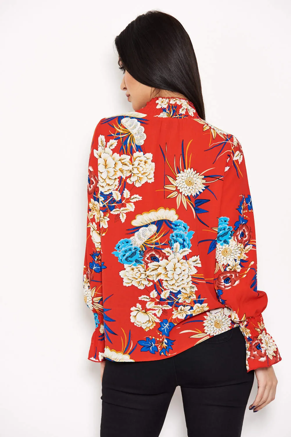 Red Printed High Neck Top