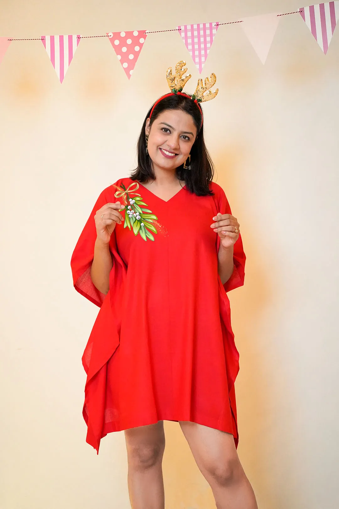 Red Rayon Kaftan - Evergreen