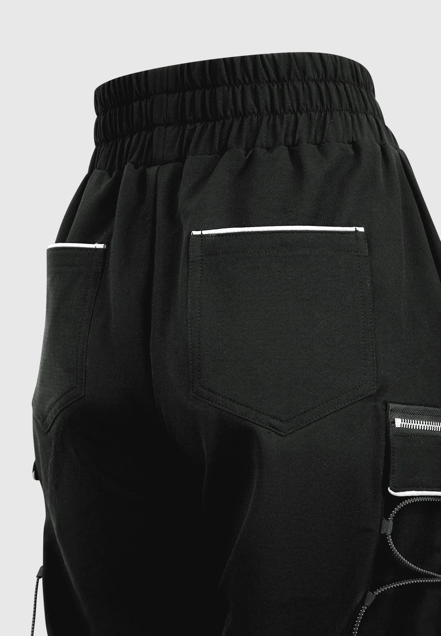 Reflective Piped Cargo Pants - Black